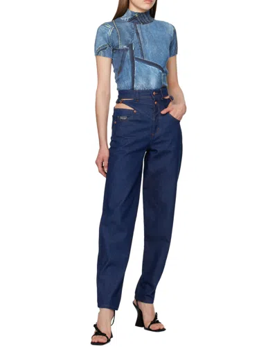 Versace Jeans Couture Cut-out Detailed Wide-leg Jeans In Blue