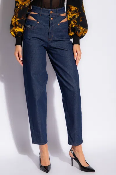 Versace Jeans Couture Cut-out Detailed Wide-leg Jeans In Blue