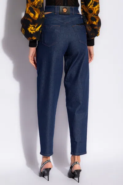 Versace Jeans Couture Cut-out Detailed Wide-leg Jeans In Blue