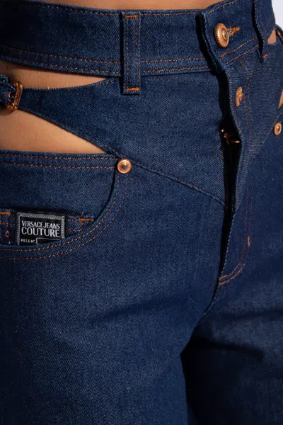 Versace Jeans Couture Cut-out Detailed Wide-leg Jeans In Blue