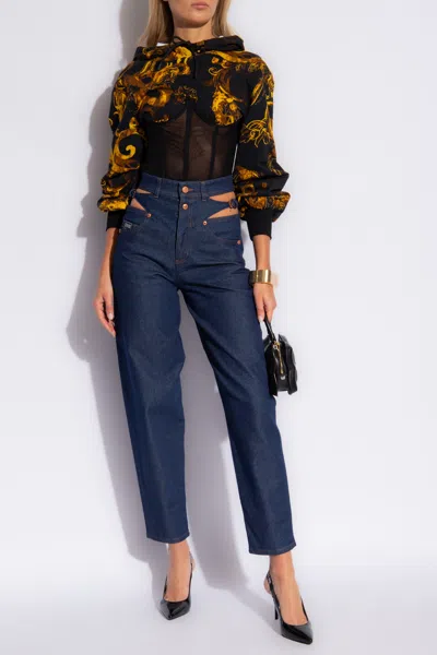 Versace Jeans Couture Cut-out Detailed Wide-leg Jeans In Blue
