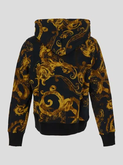 Versace Jeans Watercolor Couture-print Zip-up Hoodie In Black
