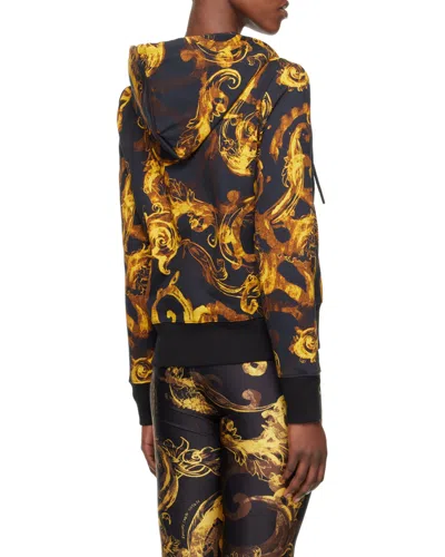 Versace Jeans Watercolor Couture-print Zip-up Hoodie In Black