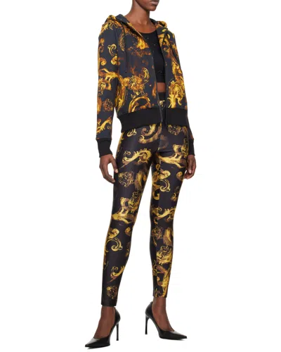 Versace Jeans Watercolor Couture-print Zip-up Hoodie In Black