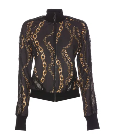 Versace Jeans Couture Logo-chain Printed High Neck Jacket In Multi