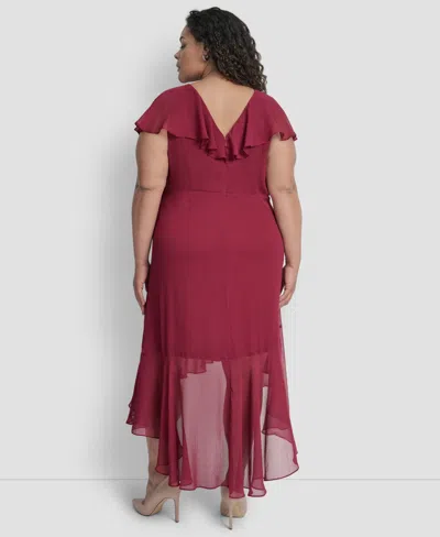 Dkny Plus Size V-neck Ruffled High-low Hem Dress In Pink