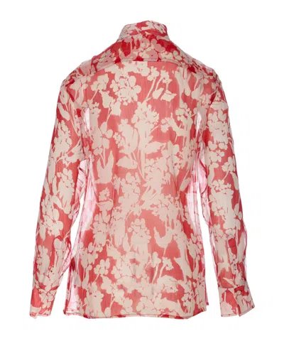 Victoria Beckham Draped Floral Sheer Long Sleeve Top In Purple