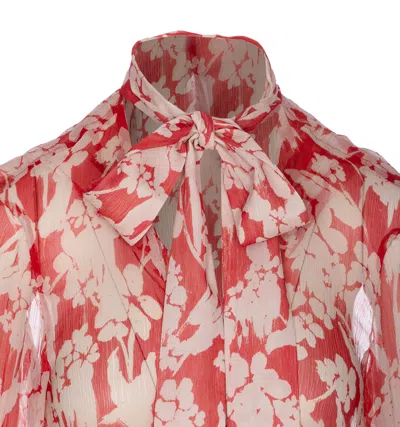 Victoria Beckham Draped Floral Sheer Long Sleeve Top In Purple