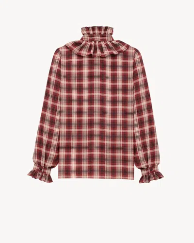 Saint Laurent Poet Blouse In Plaid Silk In Burgundy