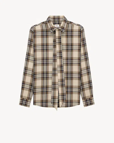 Saint Laurent Cassandre Lavallière Shirt In Cotton Tartan