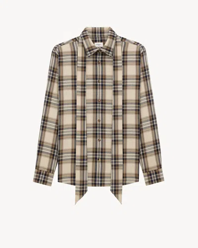 Saint Laurent Cassandre Lavallière Shirt In Cotton Tartan
