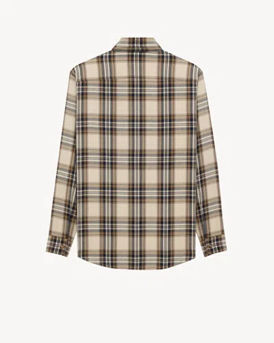 Saint Laurent Cassandre Lavallière Shirt In Cotton Tartan
