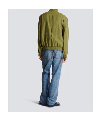 Balmain Khaki Cotton Aviator-style Bomber Jacket In Metallic