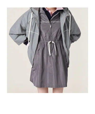 Miu Miu Checked Technical Fabric Bomber Jacket In Gray