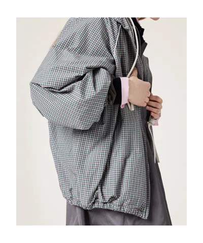 Miu Miu Checked Technical Fabric Bomber Jacket In Gray