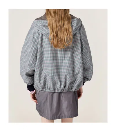 Miu Miu Checked Technical Fabric Bomber Jacket In Gray