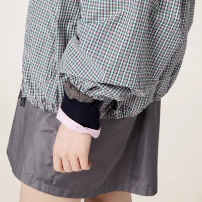 Miu Miu Checked Technical Fabric Bomber Jacket In Gray