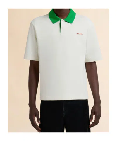 Marni Cotton Blend Polo Shirt With Contrasting Collar