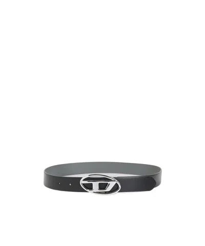 Diesel Reversible Logo Belt Adjustable Fit Metal Buckle In Black