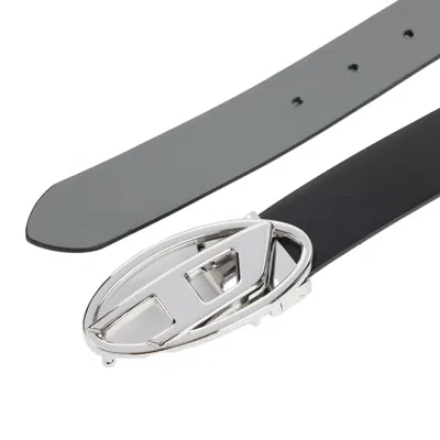 Diesel Reversible Logo Belt Adjustable Fit Metal Buckle In Black