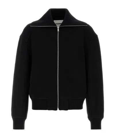 Jil Sander Black Wool Sweather With Zip Up Element In Black