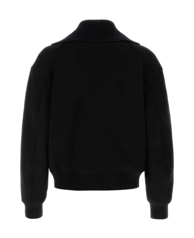 Jil Sander Black Wool Sweather With Zip Up Element In Black