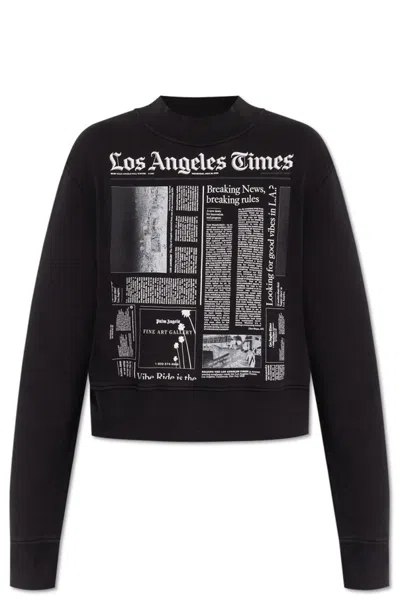 Palm Angels Text Printed Crewneck Sweatshirt In Black