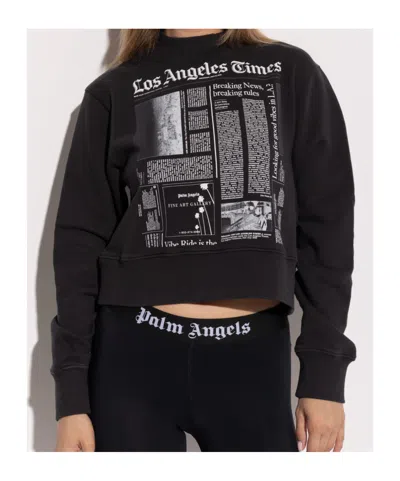 Palm Angels Text Printed Crewneck Sweatshirt In Black