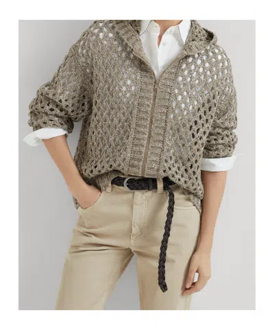 Brunello Cucinelli Clay Dazzling Net Hooded Zip-up Cardigan In Brown