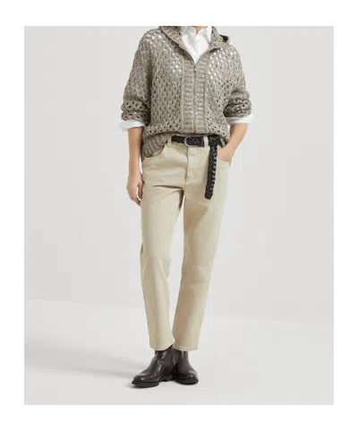 Brunello Cucinelli Clay Dazzling Net Hooded Zip-up Cardigan In Brown