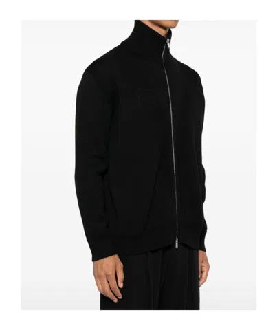Jil Sander Black Wool Sweather With Zip Up Element In Black
