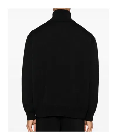 Jil Sander Black Wool Sweather With Zip Up Element In Black