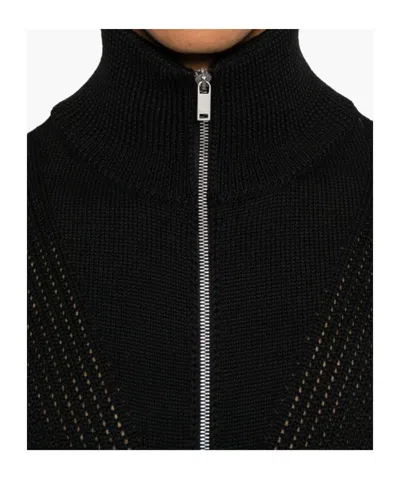 Jil Sander Black Wool Sweather With Zip Up Element In Black