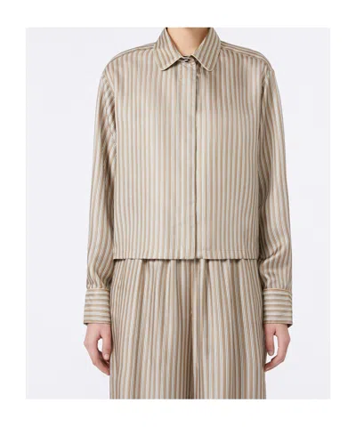 Max Mara Printed Silk Cropped Shirt In Gray