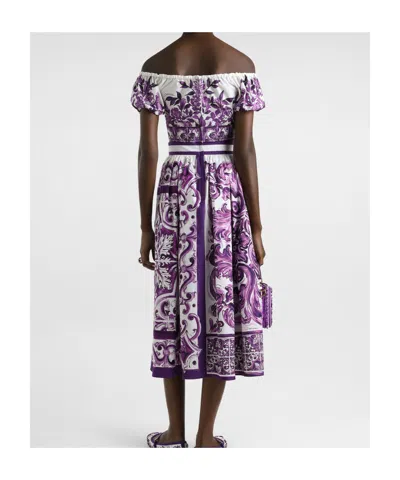 Dolce & Gabbana Cotton Majolica Print Crop Top In Purple