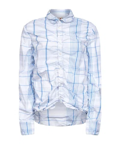 Marni Logo Embroidered Long-sleeved Shirt In Blue