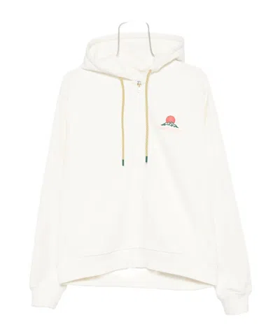 Casablanca Zip-up Hooded Sweatshirt With Patterned Accents In White
