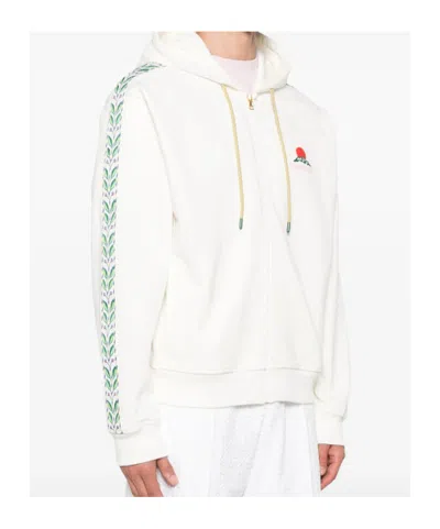 Casablanca Zip-up Hooded Sweatshirt With Patterned Accents In White