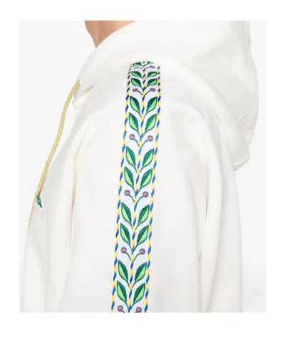 Casablanca Zip-up Hooded Sweatshirt With Patterned Accents In White