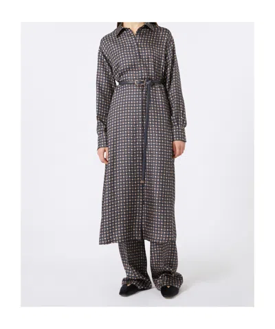 Max Mara Studio Long-sleeved Belted Dress In Black