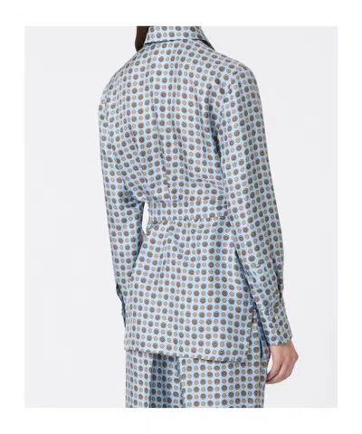 Max Mara Light Blue Printed Twill Boccale Belted Shirt In Blue