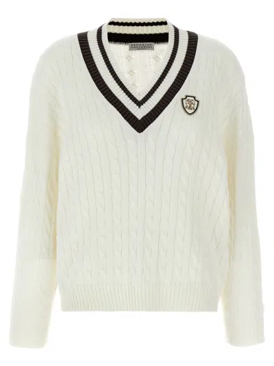 Brunello Cucinelli Braided Cotton Sweater Sweaters And Cardigans White In Neutral