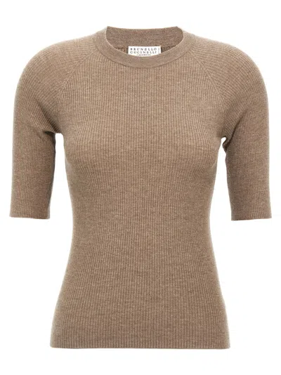 Brunello Cucinelli Crewneck Ribbed-knit Jumper In Neutral