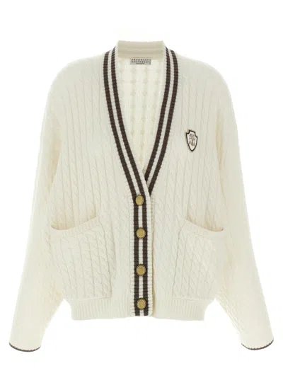 Brunello Cucinelli Braided Cardigan Sweaters And Cardigans White