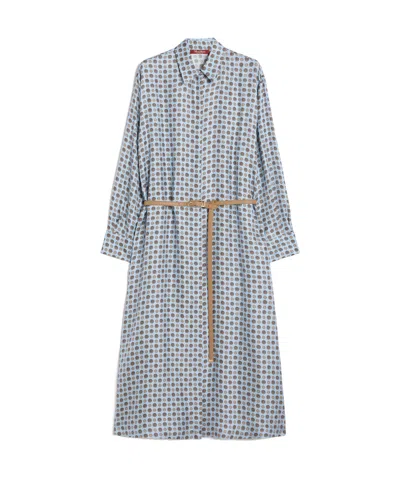 Max Mara Printed Silk Shirt Dress In Blue