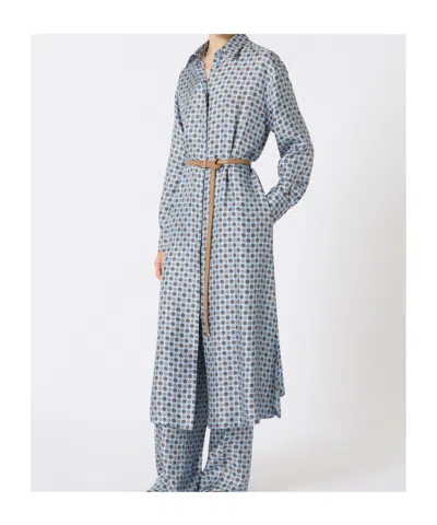 Max Mara Printed Silk Shirt Dress In Blue