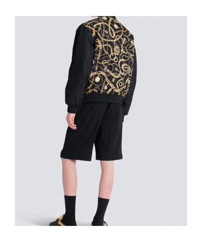 Balmain Silk Reversible Chain Bomber Jacket In Black