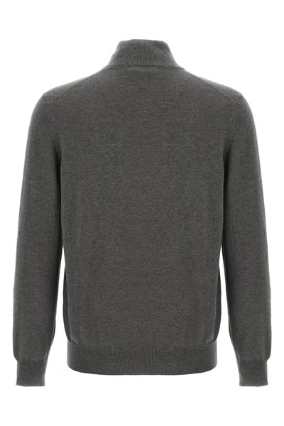 Brunello Cucinelli Half-zip High Collar Ribbed Sweater In Gray