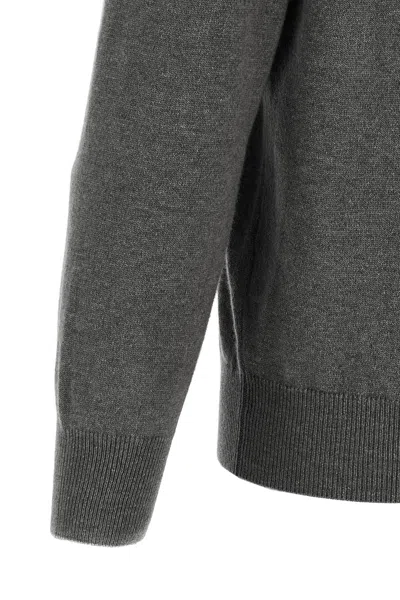 Brunello Cucinelli Half-zip High Collar Ribbed Sweater In Gray