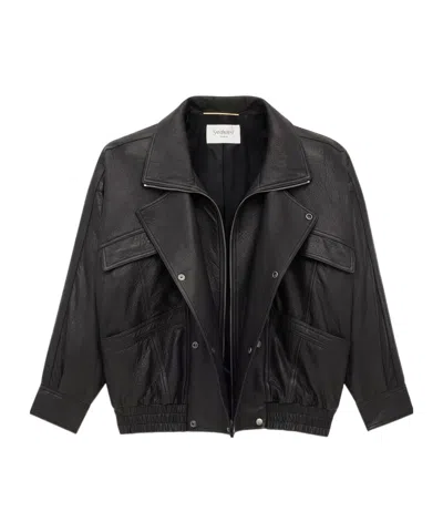 Saint Laurent Bomber Jacket In Bubbled Lambskin In Black